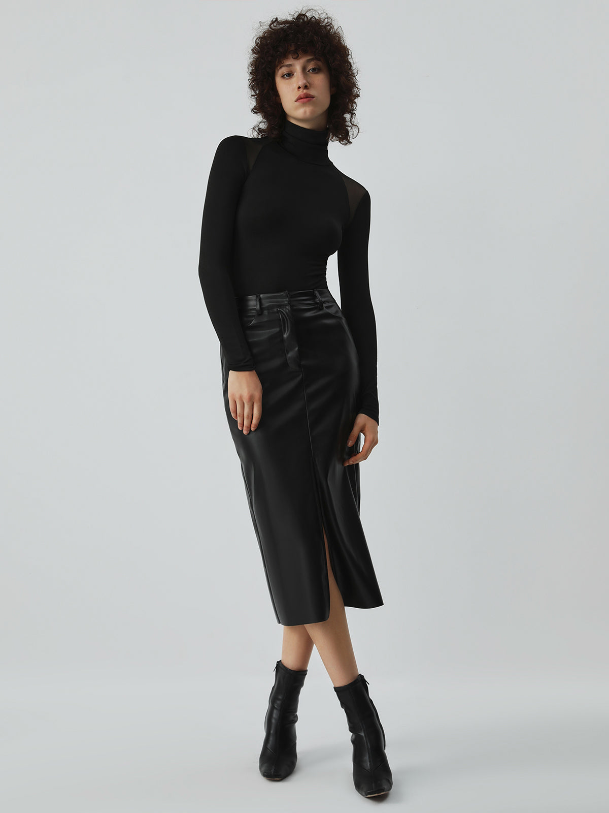 Patchwork Fileli Uzun Kollu Bodysuit