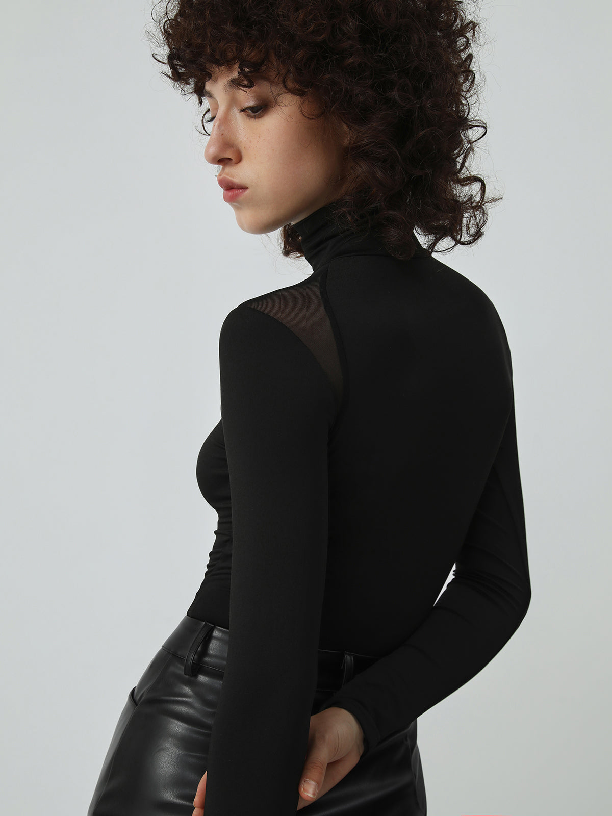 Patchwork Fileli Uzun Kollu Bodysuit