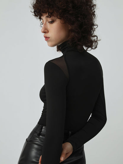 Patchwork Fileli Uzun Kollu Bodysuit
