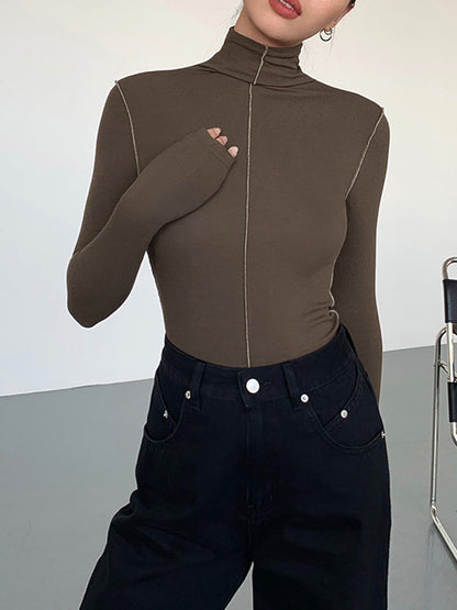 Slinky Turtleneck Kontrast Kesimli Ribana Örgü Gömlek