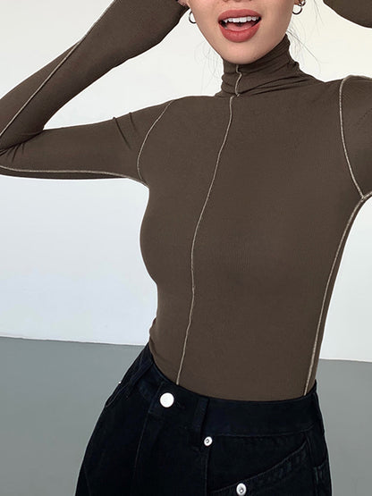 Slinky Turtleneck Kontrast Kesimli Ribana Örgü Gömlek