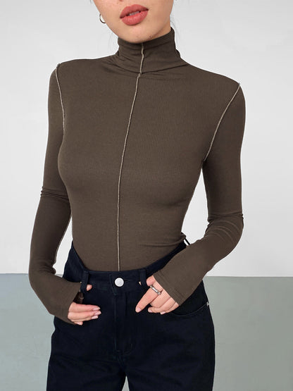 Slinky Turtleneck Kontrast Kesimli Ribana Örgü Gömlek