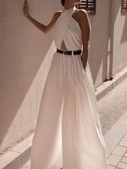 Criss Cross Halter Sırtı Açık Tulum Kemersiz