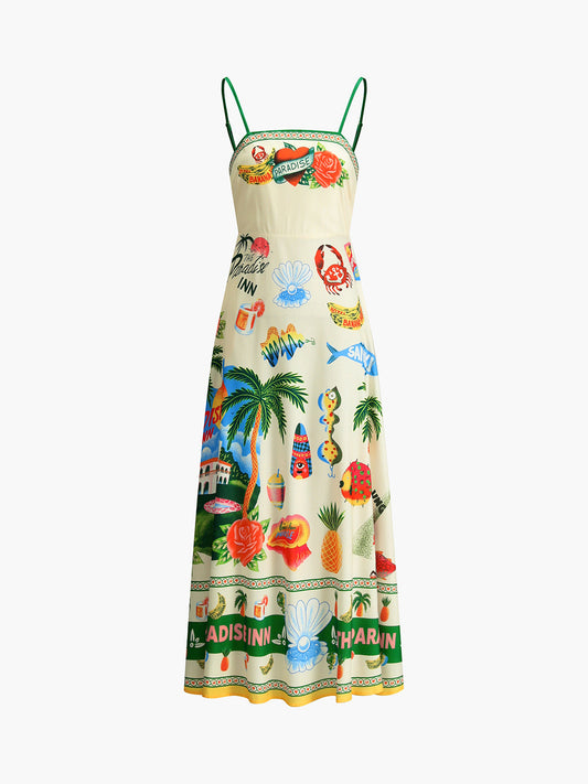 Paradise Print Vacation Atlet Uzun Elbise