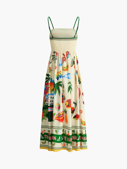 Paradise Print Vacation Atlet Uzun Elbise