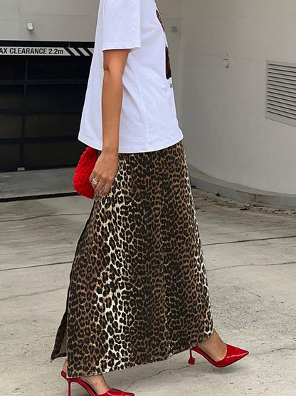 Pamuklu Leopar Desenli Midi Elbise