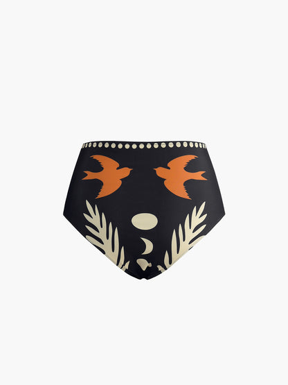Kuş Desenli Asimetrik Yaka Bikini Takımı