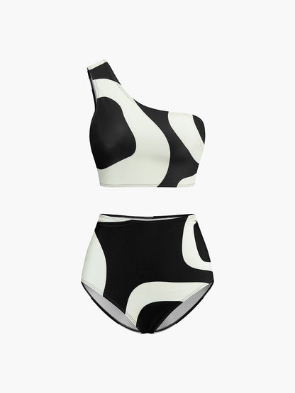 İki Tonlu Asimetrik Yaka Bikini Takımı
