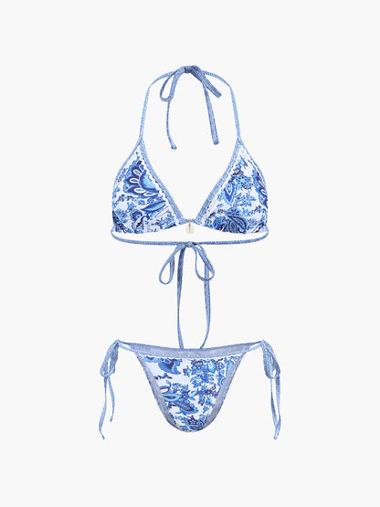 Baskılı Halter Düğümlü Bikini Takımı