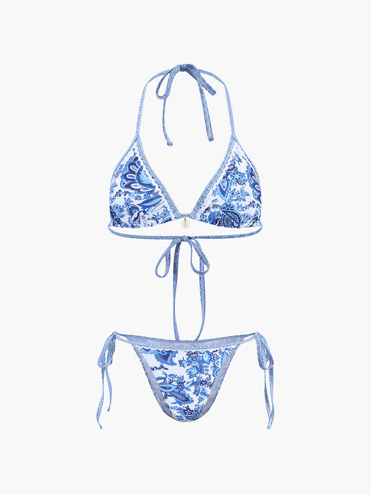 Baskılı Halter Düğümlü Bikini Takımı
