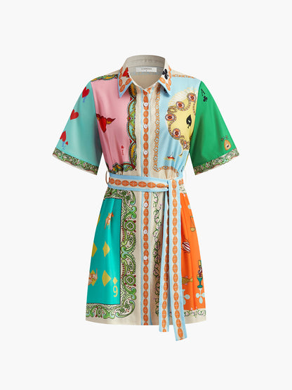 Baskılı Kemerli Polo Elbise