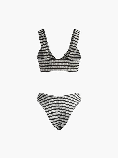 Düğümlü Çizgili Örgü Bikini Takımı