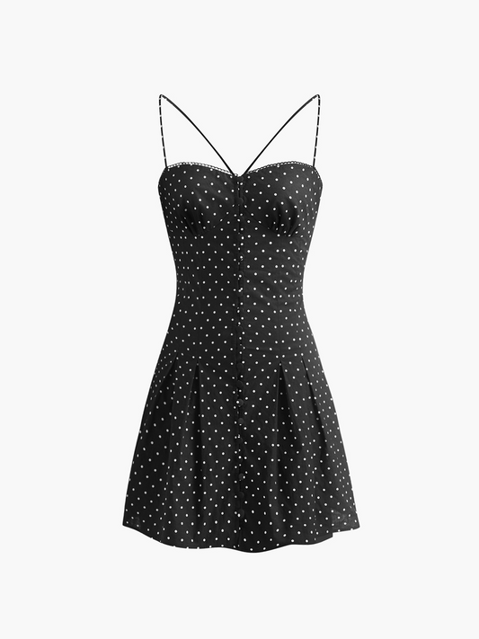 Polka Dot Düğümlü Sırtlı Kısa Elbise