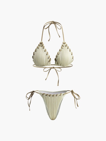Grommet Bağcıklı Büzgülü Bikini Takımı