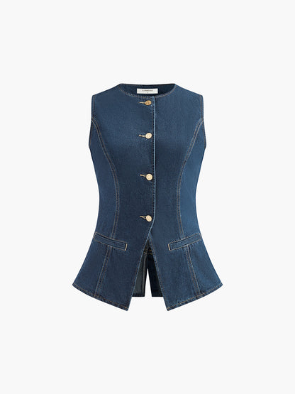 Kot Peplum Yelek Şort Takımı
