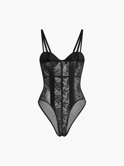 Dantel Şeffaf Sevgiliye Korse Bodysuit
