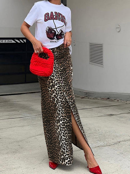 Pamuklu Leopar Desenli Midi Elbise