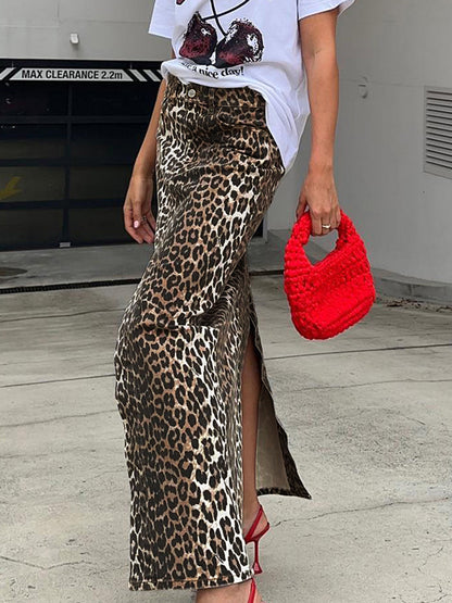 Pamuklu Leopar Desenli Midi Elbise