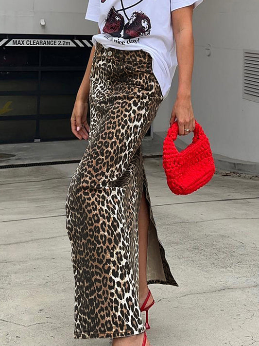 Pamuklu Leopar Desenli Midi Elbise