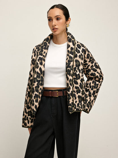 Leopar Desenli Yaka Kışlık Mont