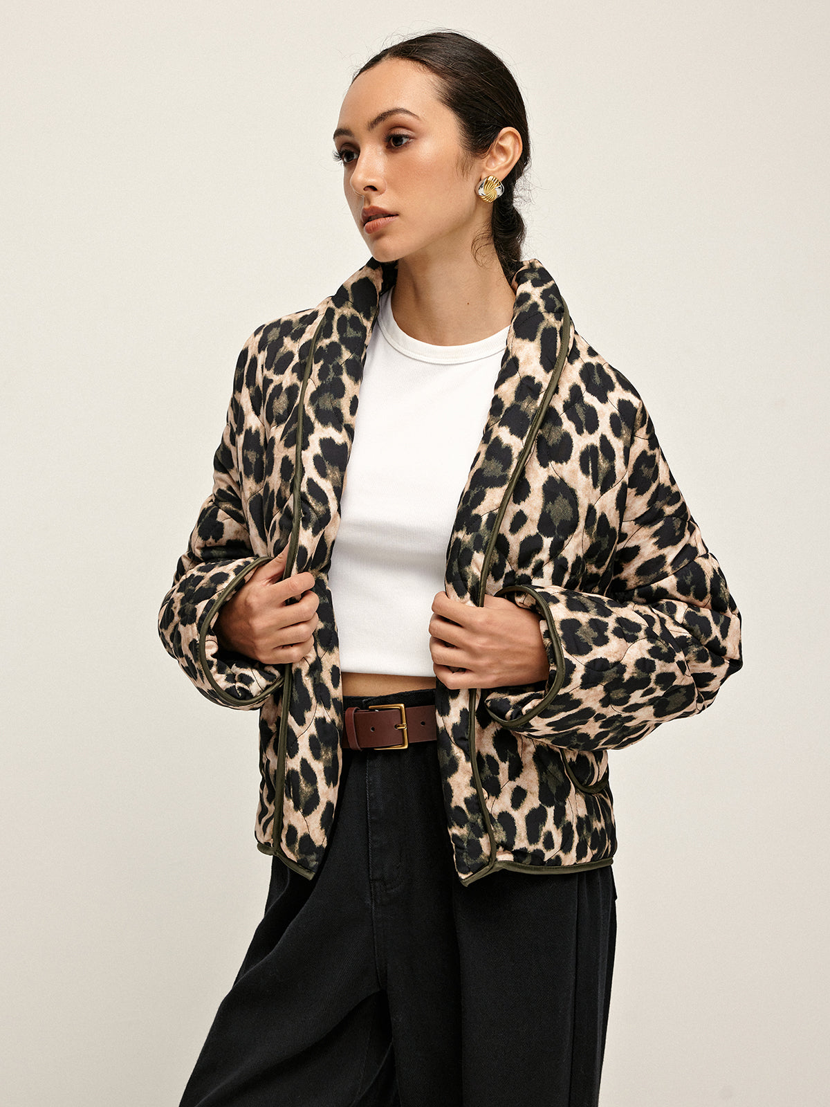 Leopar Desenli Yaka Kışlık Mont