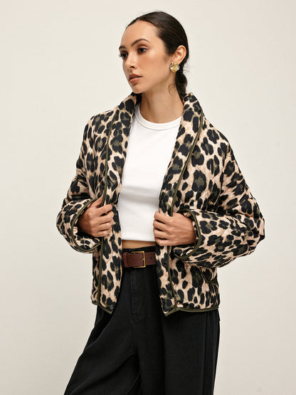 Leopar Desenli Yaka Kışlık Mont