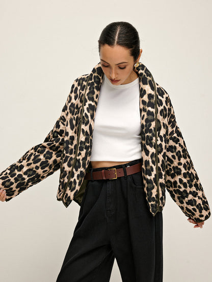 Leopar Desenli Yaka Kışlık Mont