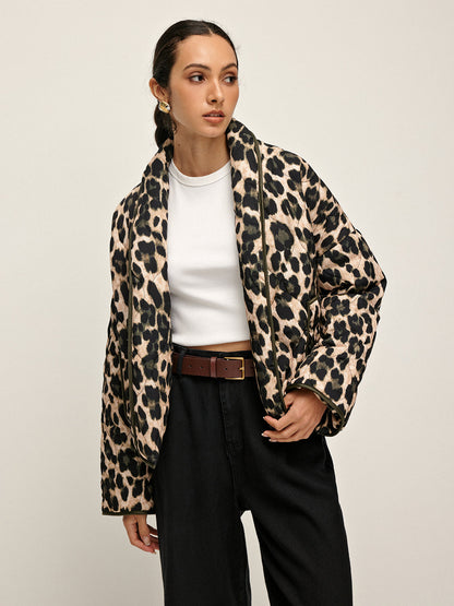 Leopar Desenli Yaka Kışlık Mont