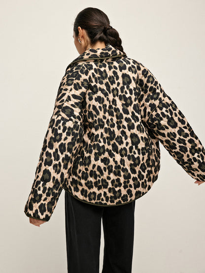 Leopar Desenli Yaka Kışlık Mont