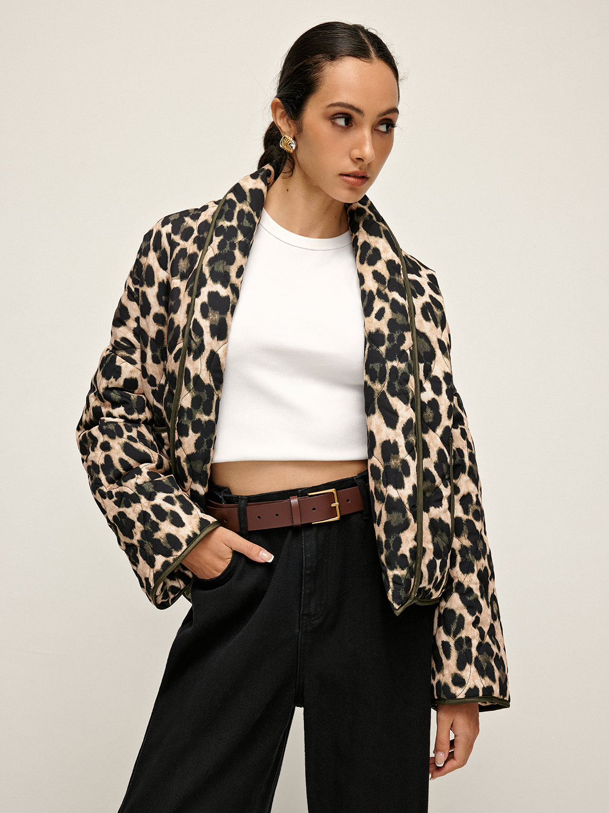 Leopar Desenli Yaka Kışlık Mont
