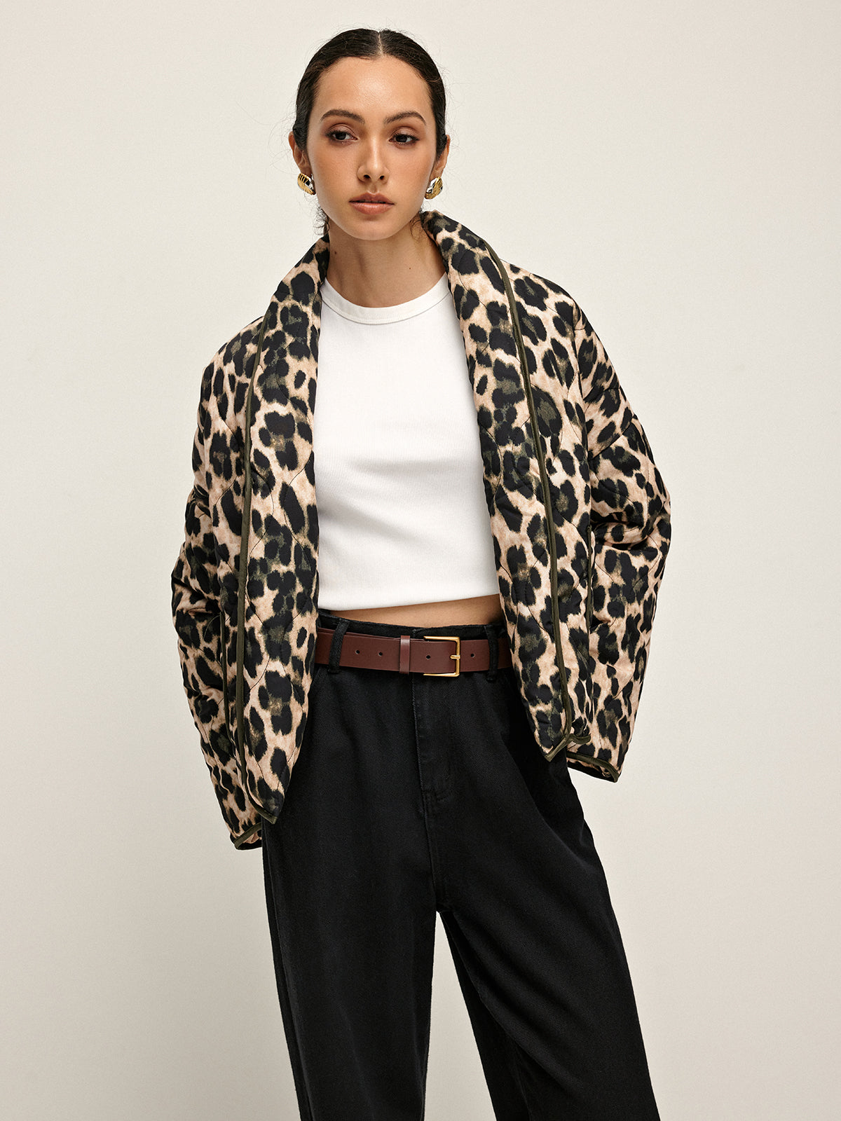 Leopar Desenli Yaka Kışlık Mont