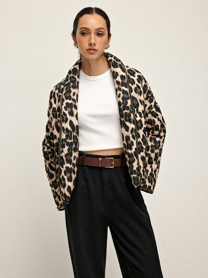 Leopar Desenli Yaka Kışlık Mont