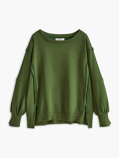 Düz Pamuklu Yırtık Sweatshirt