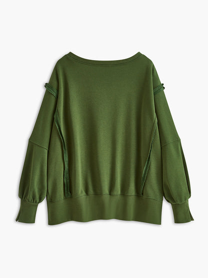 Düz Pamuklu Yırtık Sweatshirt