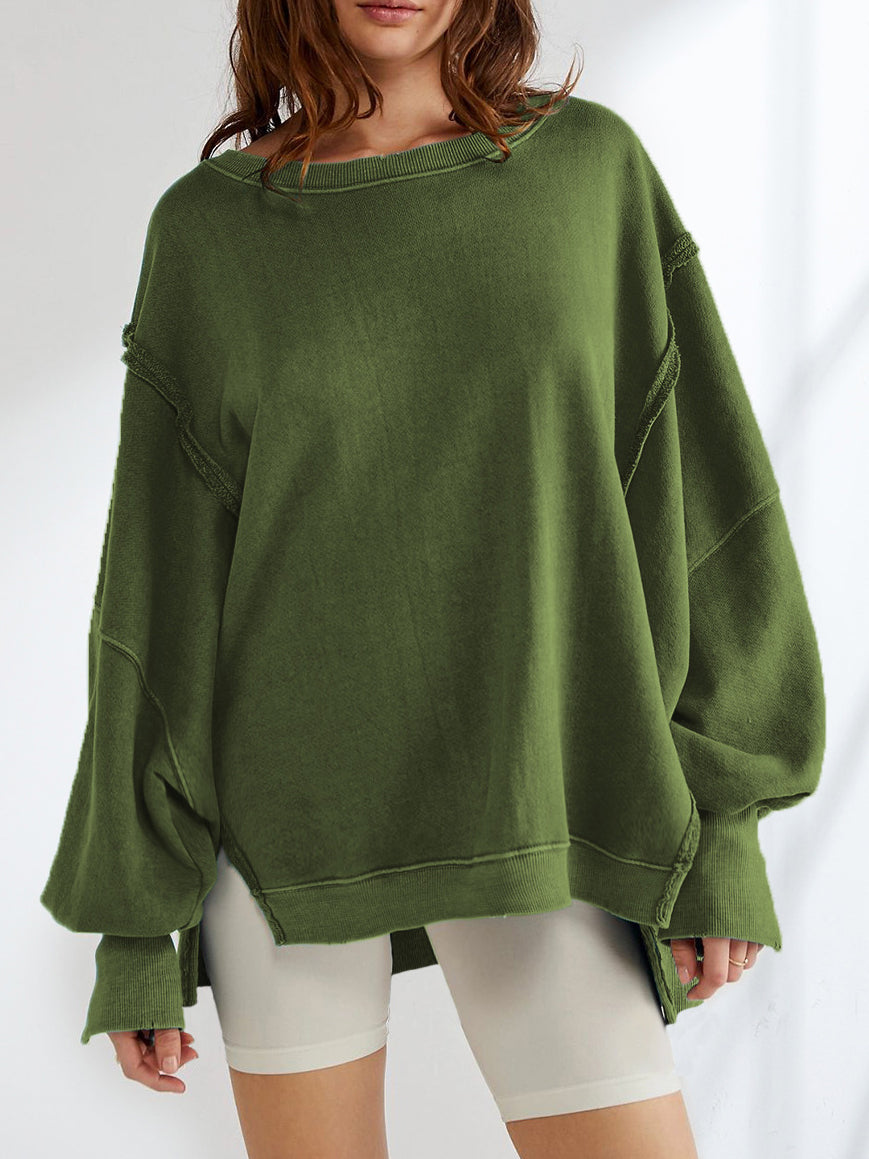 Düz Pamuklu Yırtık Sweatshirt