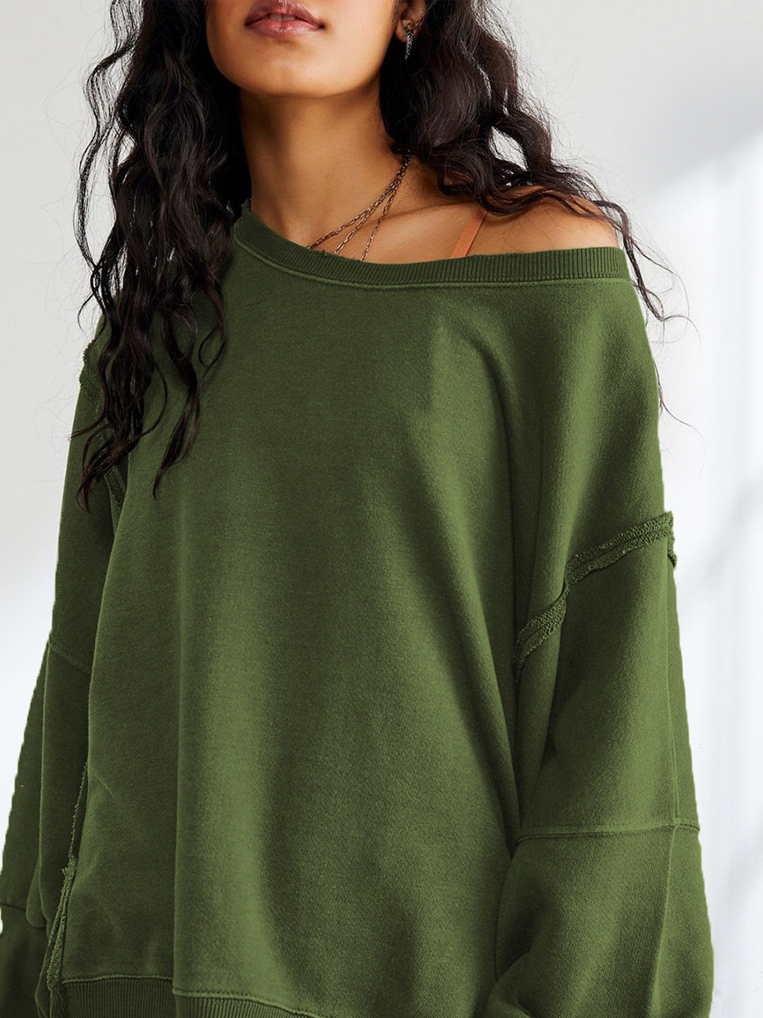 Düz Pamuklu Yırtık Sweatshirt