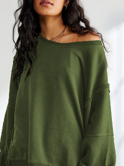Düz Pamuklu Yırtık Sweatshirt