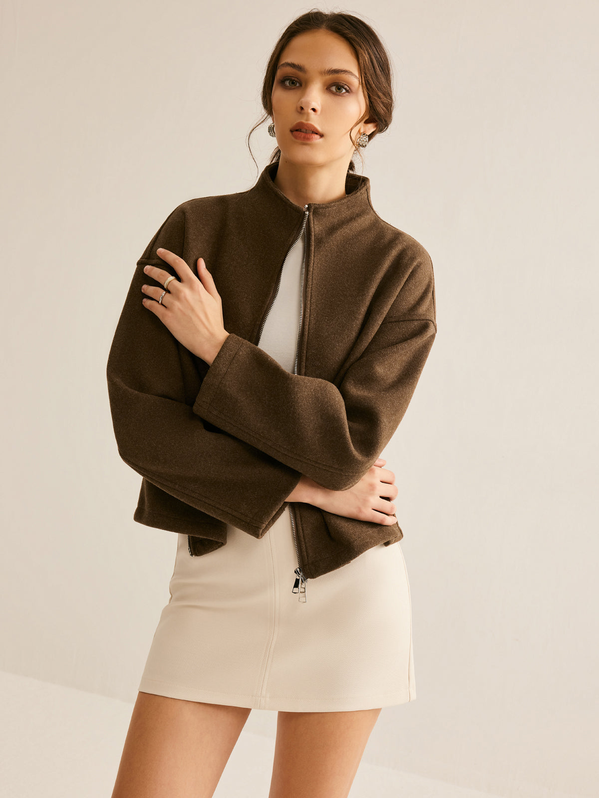 Tweed Çift Fermuarlı Mont