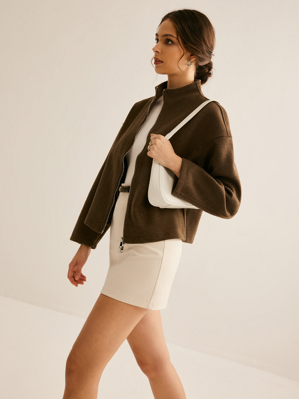 Tweed Çift Fermuarlı Mont
