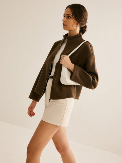 Tweed Çift Fermuarlı Mont