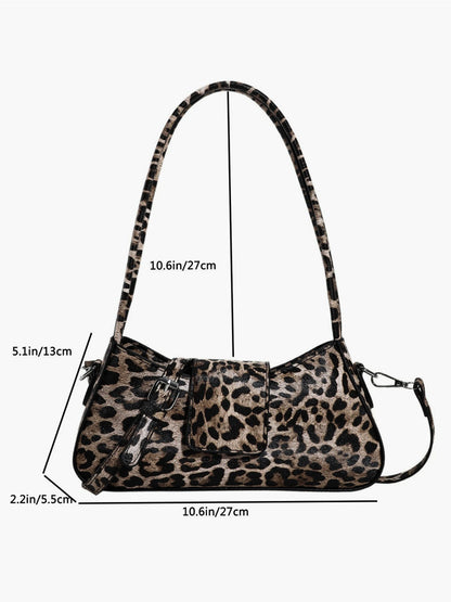 Leopar Desenli Tokalı Kapaklı Koltuk Altı Çantası