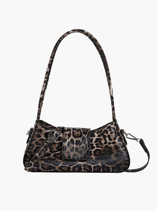 Leopar Desenli Tokalı Kapaklı Koltuk Altı Çantası