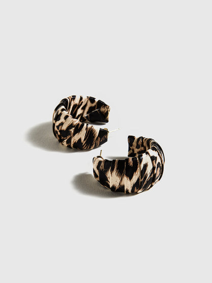 Leopar Desenli C Şeklinde Küpe