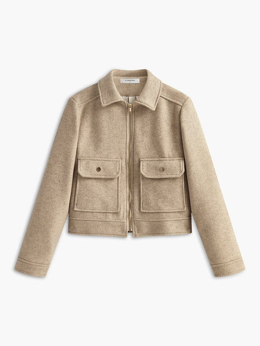 Tweed Yaka Fermuarlı Ceket