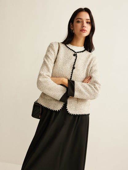 İşlemeli Tweed Kısa Ceket