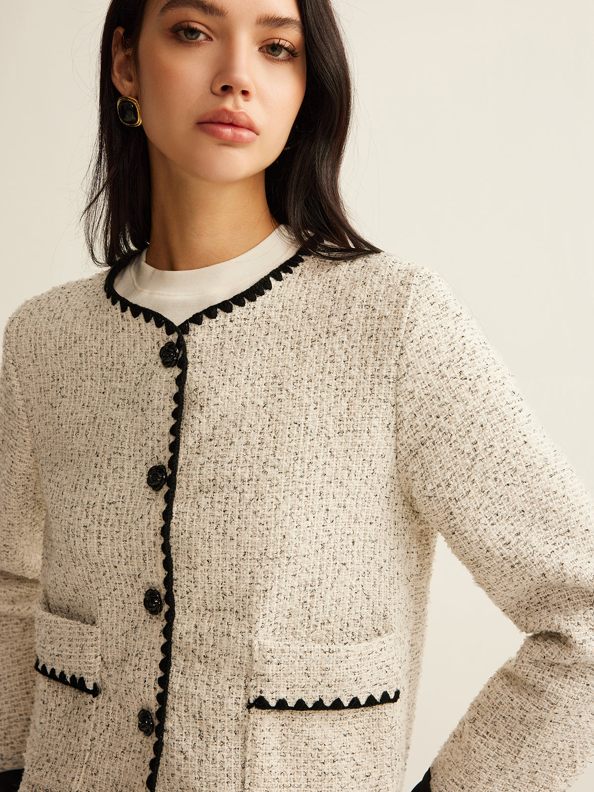 İşlemeli Tweed Kısa Ceket