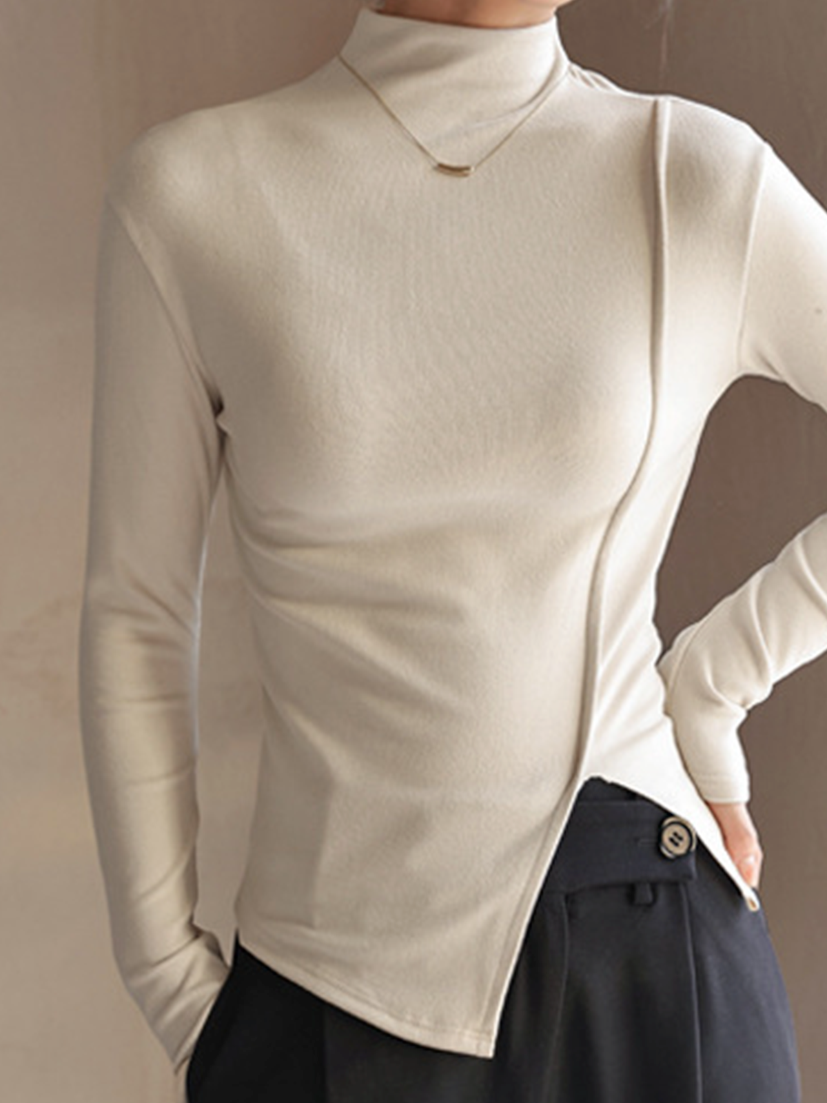 Boru Yırtmaçlı Jersey Slim Tişört