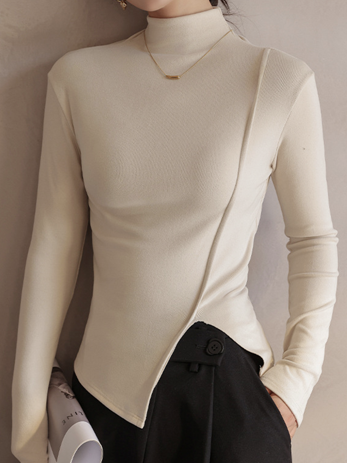 Boru Yırtmaçlı Jersey Slim Tişört