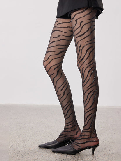 Zebra Desenli Şeffaf Tayt