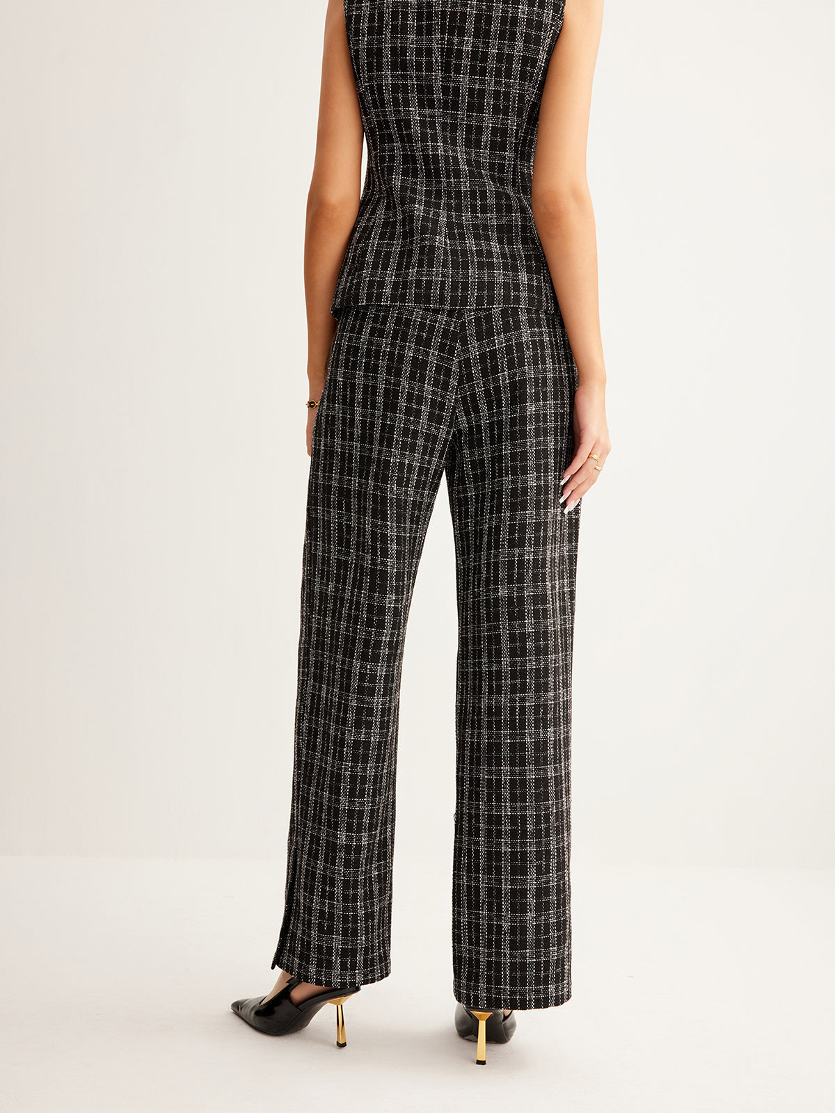 Günlük Kareli Tweed Pantolon